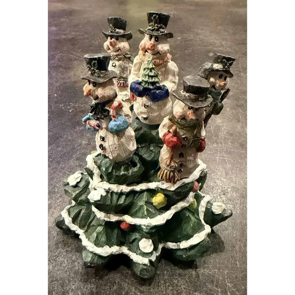 Christmas Tree Snowmen Family Carved Resin 5